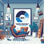 The illustration showcases the concept of embracing 'good enough' in a warm and inviting setting, highlighting the positive and productive aspects of this approach in our everyday lives.